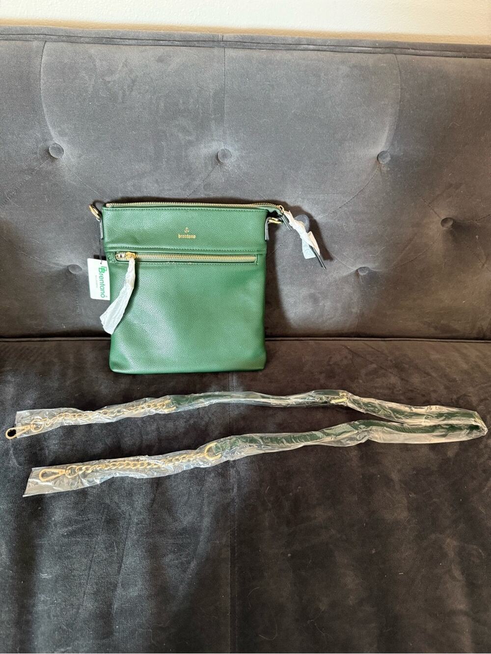 Green Crossbody Bag with Gold Zipper